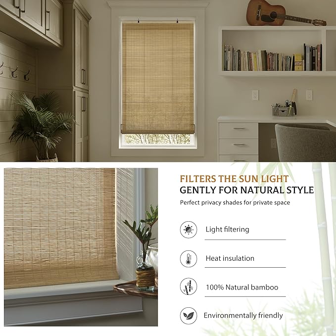 LazBlinds Cordless Bamboo Blinds, Roll Up Shades