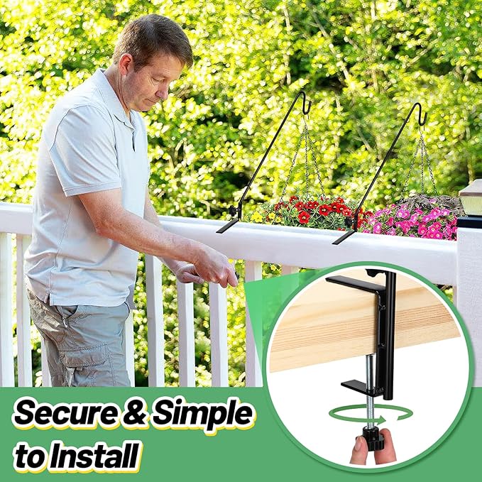 Biubee 4Pack Deck Bird Feeder Hanger for Railing- Heavy Duty Steel Stable Deck Railing Plant Hanger Outdoor, with Adjustable 3.1" Clamp, Deck Hook for Bird Feeder Plant Hangers Lanterns, 13.8 Inches