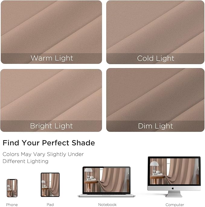 CUCRAF Khaki Blackout Curtains 63 inch Length 2 Panels Set, Rod Pocket Room