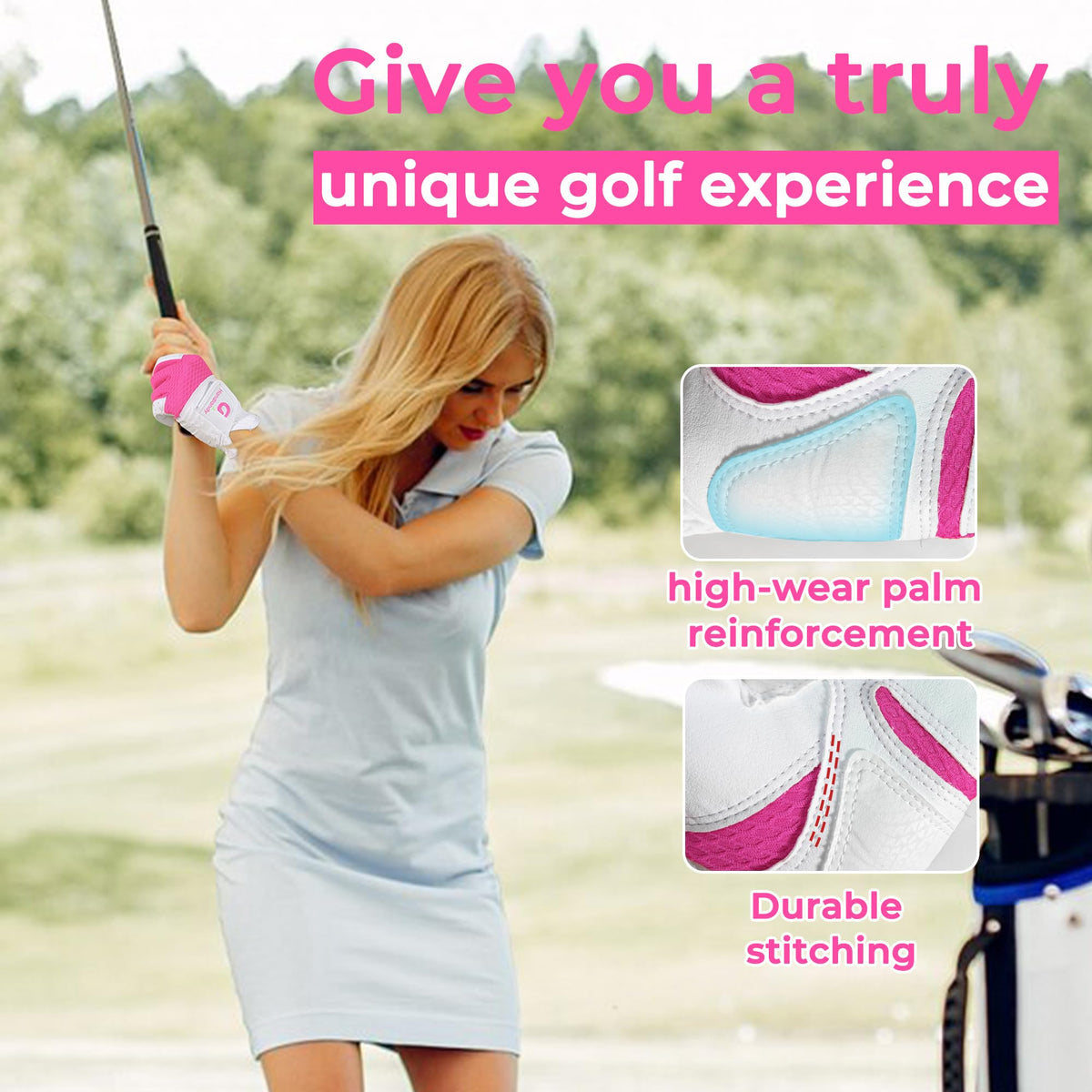 AIGEVTURE Womens Golf Gloves Right Hand Luxurious Palm Material for Unmatched Feel Pink M