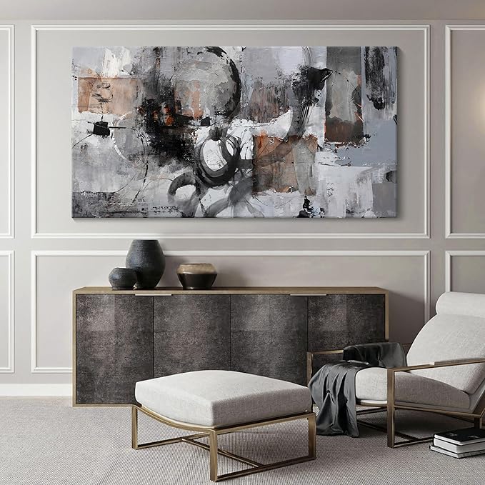 Pogusmavi Large Wall Art Abstract Black And Grey Canvas Wall Art Living Room Wall Decor Paintings Decorations Modern Wall Decor for Bedrooms Framed Artwork for Walls 29×58in