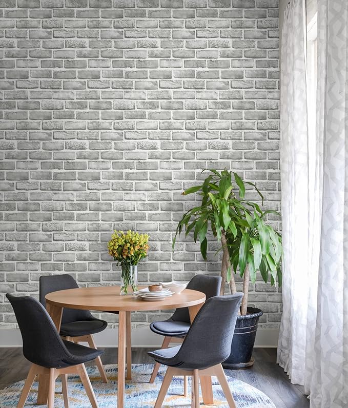 Guvana 17.3" x 394" Grey Brick Wallpaper Peel and Stick 3D Brick Contact Paper