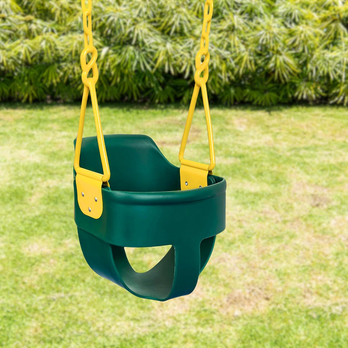 Squirrel Products Premium High Back Full Bucket Toddler Swing Seat - Easy Install with Plastic Coated Chains - Green