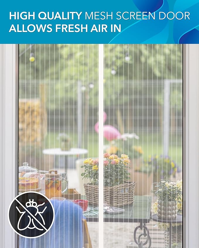 Flux Phenom Magnetic Screen Door Mesh 38x82 Inch – Easy Install, Strong Magnet Strength, Self-Sealing Mesh, Pet Tested, Hands-Free Entry, Door Screen Magnetic Closure, Keeps Bugs Out - White