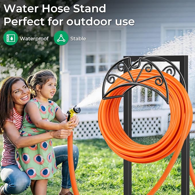 TomCare Garden Hose Holder Heavy Duty Water Hose Holder Holds 160 FT Hoses 4 Spikes Hose Reel Freestanding Hose Hanger Sturdy Hose Storage Stand for Outside Yard Lawn