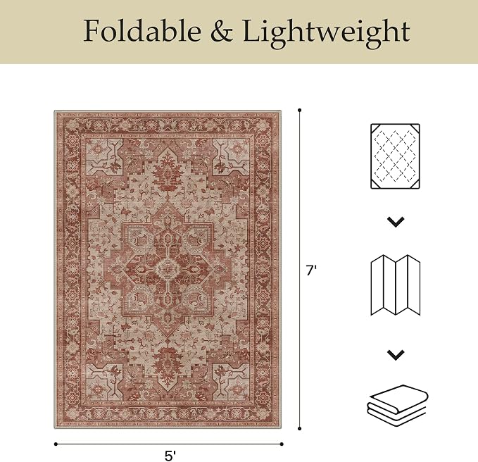 GENIMO Outdoor & Indoor Area Rug 10'x14', Waterproof, Non-Shedding, Easy Cleaning, Boho Mat for Patio, Living Room, Balcony, Dining Room, RV, Deck, Bedroom, Camping, Outside Carpet,Brown Red