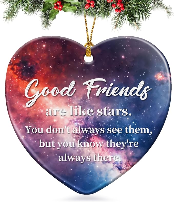 Good Friend Christmas Ornament for Best Friend,Sister Friendship Gifts for Women Sisters Soul Friends Bestie BBF,Ceramic Stars Keepsake Friendship Ornament Gift for Christmas Decoration Birthday Ideas