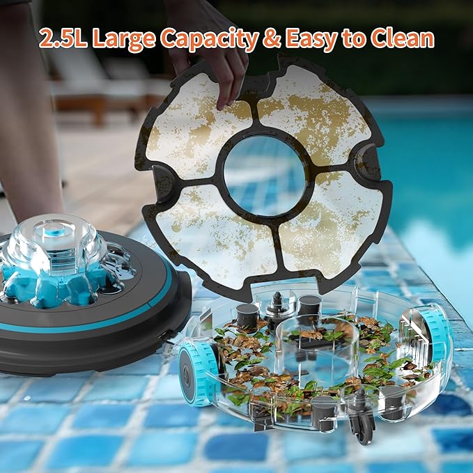 Automatic Cordless Pool Cleaner Upgrade for Above Ground Pools - Pool Stomach 65 | 75-Min Runtime, Self-Parking | Cleans Slopes & Ramps | Dual Filter System for Leaves & Sand | US/EU Patented Design