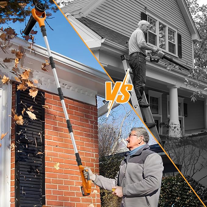 Roof Gutter Cleaning from The Ground, 40V Leaf Blowers Cordless, 580CFM/180MPH with 2 Batteries and Charger, Brushless 2-Speed Motor for Gutter Cleaning Extension Attachment Kit for Garden,House
