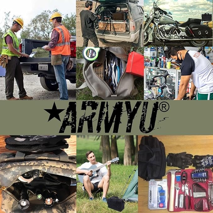 ARMYU Heavy Duty Small Tool Bag Tactical Cotton Canvas Mechanics Bag, 11" x 7" x 6", Desert Digital Camo