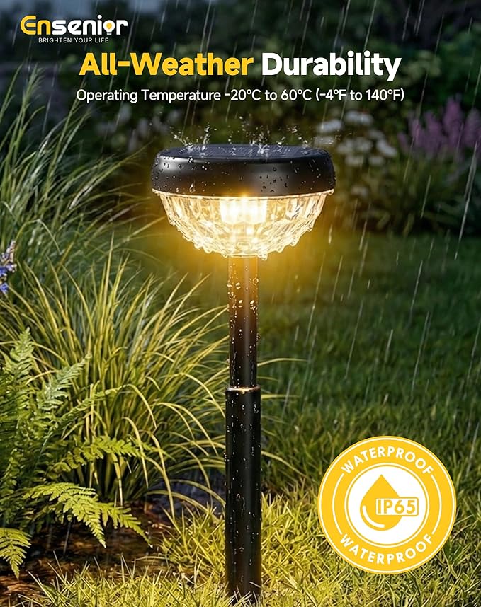 Ensenior Solar Pathway Lights IP65 Waterproof, RGB Color Changing & 3000K Warm White, 8-16Hr Runtime, Flower Pattern Garden Lights for Walkway Porch Yard - 10 Pack
