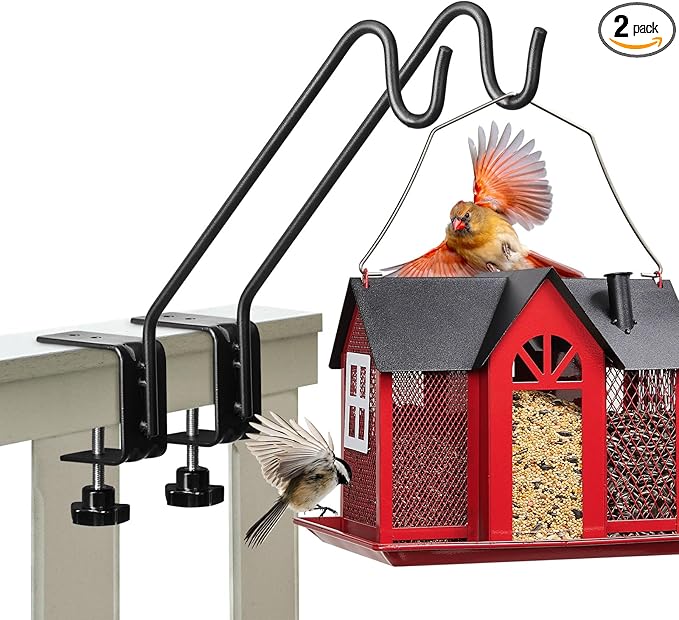 Kingsyard 2 Pack Middium Heavy Duty Deck Hook - 10 inch Metal Deck Railing Hooks for Hanging Bird Feeders, Planters, Suet Baskets, Lanterns, Wind Chimes
