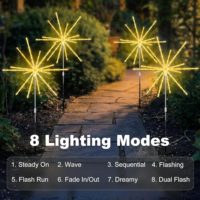 CCILAND 3 Pack Solar Firework Lights Outdoor, 336 LEDs Solar Starburst Garden Lights with Timer 8 Modes, Waterproof Decorative Lights for Yard Patio Walkway Pathway Party Wedding (Warm White)