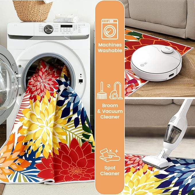 ZonLi Colorful Outdoor Rug 5x8Ft Waterproof Multicolored Indoor Area Rug Washable Outdoor Patio Rugs Tropical Floral Non Slip Outdoor Carpet for Living Room, Pool,Backyard,Deck,Camping