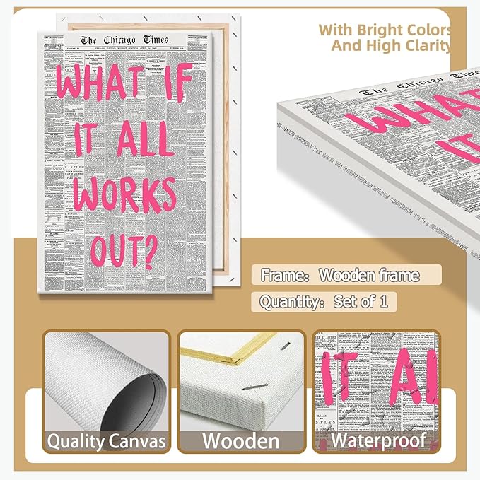 Liyark Retro Trendy Newspaper Canvas Wall Art What If All Works Out Poster