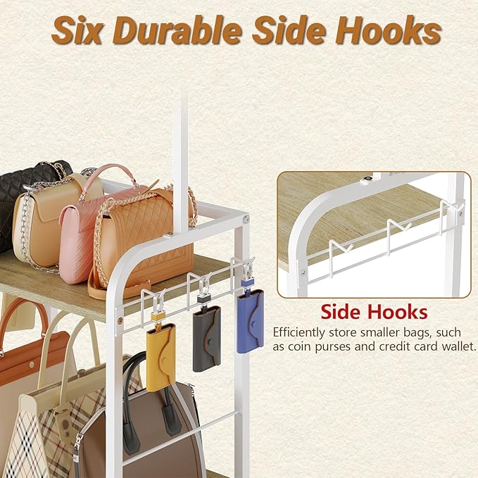 Sturdy Purse Organizer with Thick Wood & Purse Hanger, Floor-Standing Purse Rack Stand for Purse Storage, Narrow & High-Capacity Handbag Organizer, Purse Storage Organizer for Small Place
