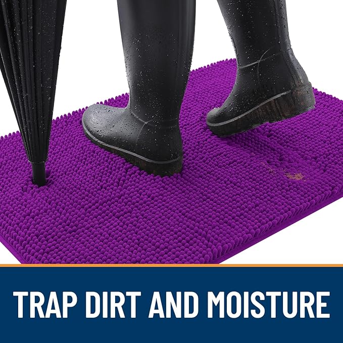 OLANLY Dog Door Mat for Muddy Paws 36x24, Absorbs Moisture and Dirt, Absorbent Non-Slip Washable Doormat, Quick Dry Chenille Mud Mat for Dogs, Entry Indoor Entryway Carpet for Inside Floor, Purple
