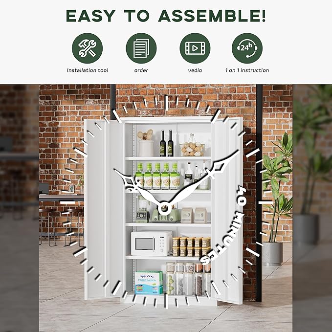 Greenvelly Metal Garage Storage Cabinet with Doors and Adjustable Shelves,72" Steel Lockable File Cabinet for Home Office,Garage,School(White,36" W x 18" D)