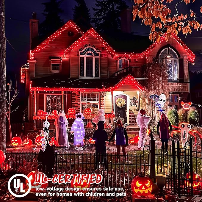 JMEXSUSS 150 LED Red String Lights Indoor Outdoor Waterproof, Connectable 59 Ft Halloween String Lights Plug in, 8 Modes Christmas Tree Light for Bedroom, Patio, Party, Halloween,Christmas Decorations