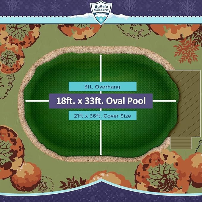 Buffalo Blizzard 18 ft x 34 ft Oval Pool Leaf Net | Mesh Pool Net Cover | Leaf Net for Above Ground Pool | Remove Leaves and Debris from Your Winter Cover | 3 Ft of Overlap | Winch & Cable Included