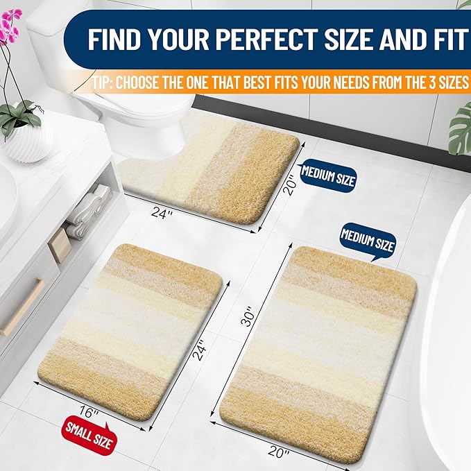 OLANLY Bathroom Rugs Mat 36x24, Extra Soft Absorbent Microfiber Bath Rug, Rubber Backing, Quick Dry, Machine Washable Bath Mats for Bathroom Floor, Tub and Shower, Home Decor Accessories, Light Yellow