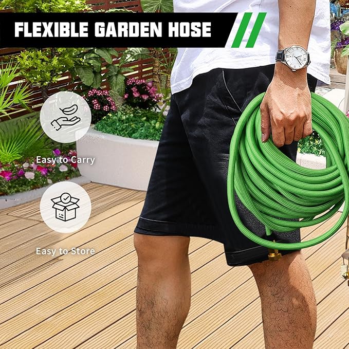 50FT Premium Garden Hose Ultra Lightweight Non-Expanding Design 50 FT Watering Hose with 10 Function Nozzle, Kink & Tangle-Free, Leakproof & Pressure Resistant for Yard/Lawn/Camping (Green)