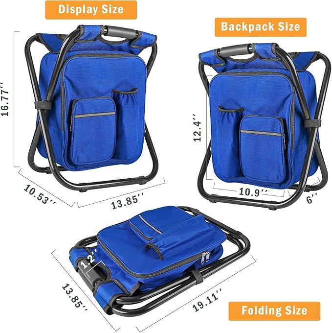 Kikerike Backpack Stool Cooler Chair Heavy Duty 300 LBS Max Load Portable Lightweight Stool Backpack Folding Fishing Cooler Seat for Camping Hunting Fishing - Dark Blue