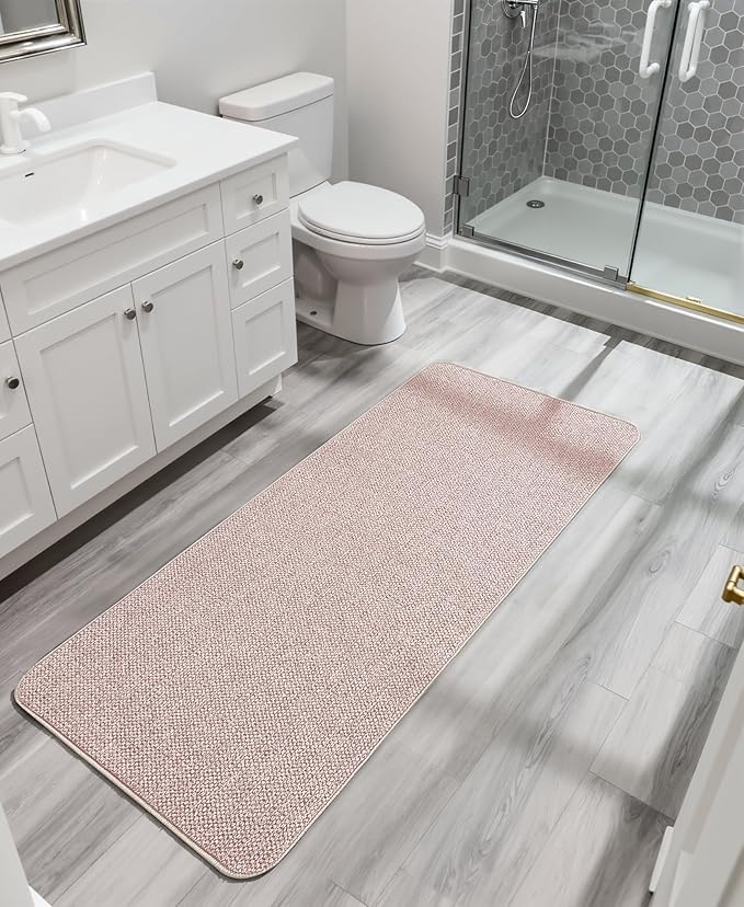 Bath Mat,Ultra Thin Bathroom Runner Rugs,Large Bath Mats for Bathroom,Quick Dry,Non-Slip,Machine Washable,Low Pile,Bath Rug,Shower Outside,Sink,Home Decor Accessories.Beige,3'x4'(36x48inch)