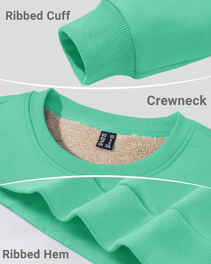 Boladeci Men's Full Sherpa Lined Crewneck Sweatshirts Heavy-weight Fleece Pullover Thick Thermal Long Sleeve Cotton