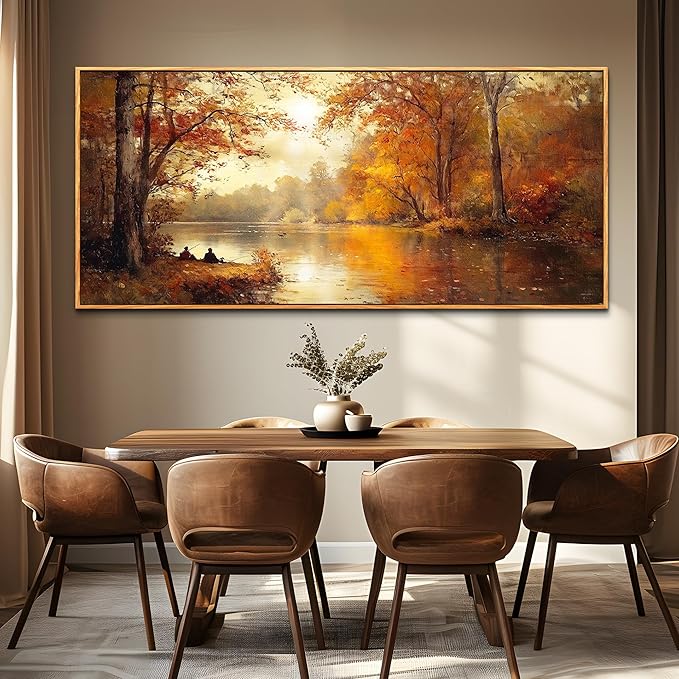 FUHAIHUA Canvas Wall Art For Living Room Large Wall Decor For Office Modern Bedroom Decorations Saffron Yellow Tree Landscape Pictures Forest Paintings Artwork Ready To Hang Home Decor 32"x72"