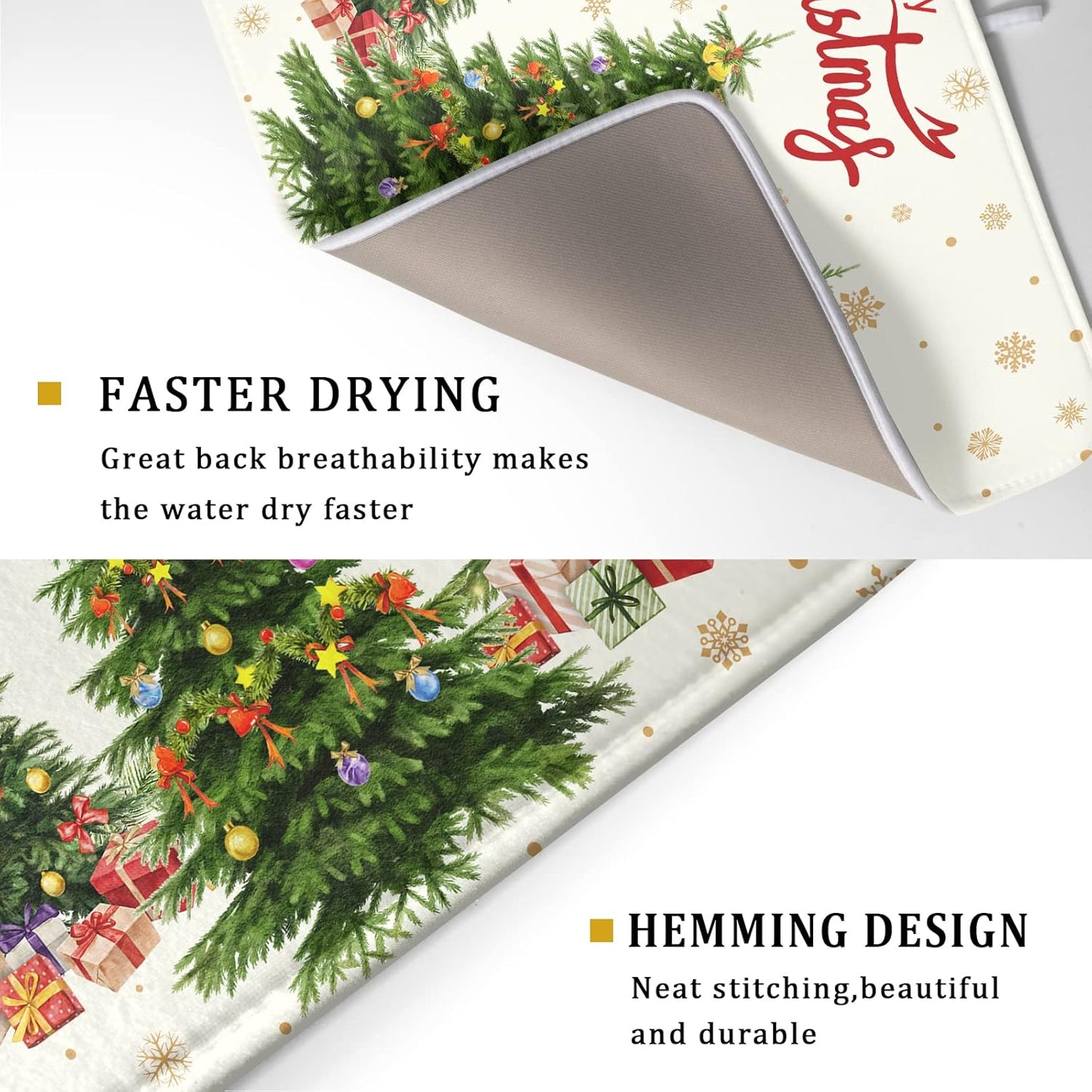 Christmas Tree Dish Drying Mat 18x24 for Winter Xmas Tree Snowflake Kitchen Counter Decor Absorbent Reversible Microfiber Xmas Tree Dishes Pad Dish Drainer Rack Mats Kitchen Accessories