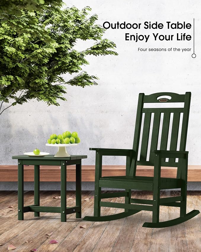 Outdoor Side Table – 17" HDPE Adirondack Side Tables, Sturdy Small Outdoor Porch Tables, Weather-Resistant & Easy Assembly Patio End Table for Garden, Balcony, Porch & Poolside (Green)