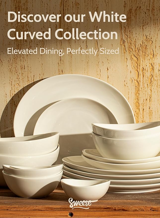 Sweese Porcelain Bowls Set - 6 Pack, 5 Inch, 10 oz for Desserts, Soup, Rice, Microwave Dishwasher Safe, White