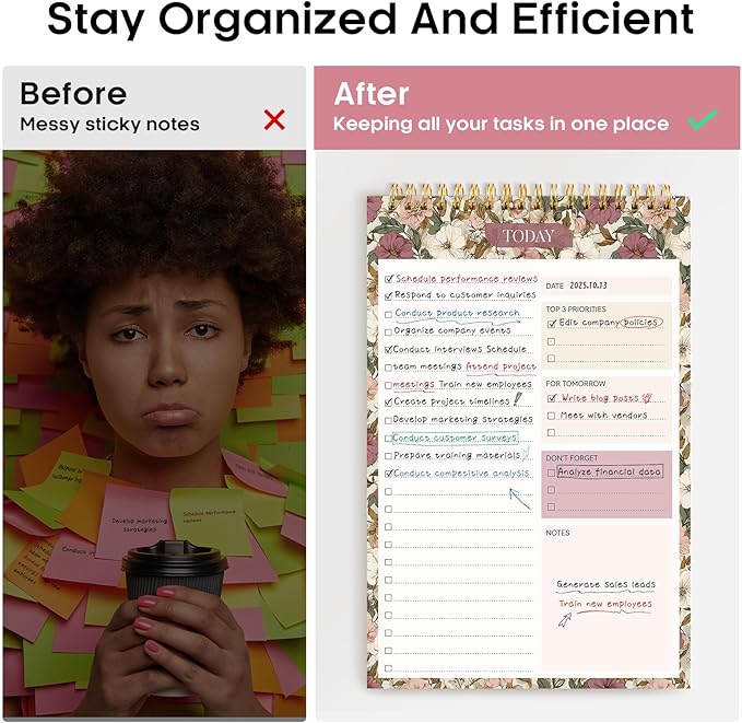 Taja To Do List Notepad - To Do List Notebook for Work with 52 Sheets, 9.8" x 6.5", Undated Daily Planner Perfect for Daily Tasks and Goal Setting, Notepad Suitable for Office, Home & School - Mauve Muse