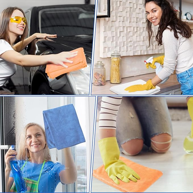 10 Pcs Extra Large Microfiber Cleaning Cloth 30" x 20" Large Floor Microfiber Towel Reusable Washable Free Lint Free Cloth Rag for Squeegee Mop Floor Window Housekeeping (White, Yellow)
