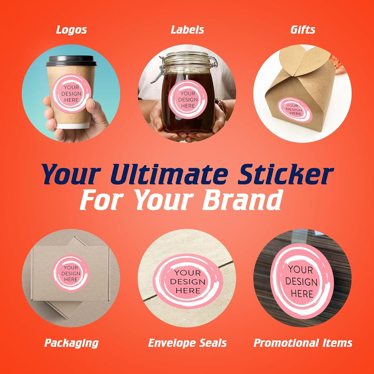 100 Custom Vinyl Stickers - Upload Your own Image, Text, Design, Logo - Personalized Logo Labels for Handmade, Packaging, Bottle, Jars, Candle, Brand Stickers (Black Gold Marble, 4x4)