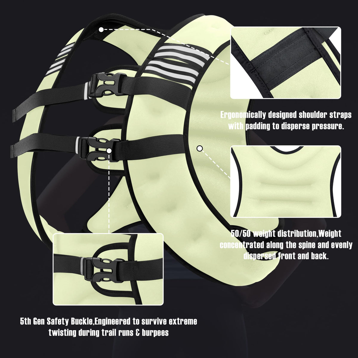 NATURELUX Weighted Vest with Reflective Stripe and Adjustable Buckle Straps, Pale Green, 25 lbs
