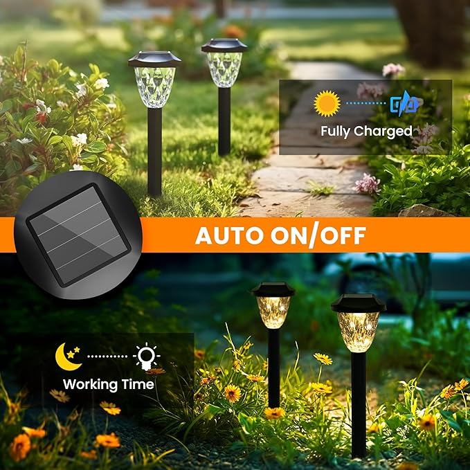 GIGALUMI 10 Pack Solar Lights Outdoor, Solar Pathway Lights with Great Pattern, Waterproof Auto On/Off Solar Powered Light for Outside Yard Garden Walkway Driveway Lawn Pathway