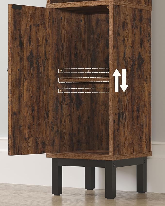 Bathroom Storage Cabinet, Small Corner Floor Cabinet with Door and Shelves, Narrow Toilet Paper Holder, Bathroom Organizer with Adjustable Shelf, for Small Spaces, Rustic Brown BC08201X