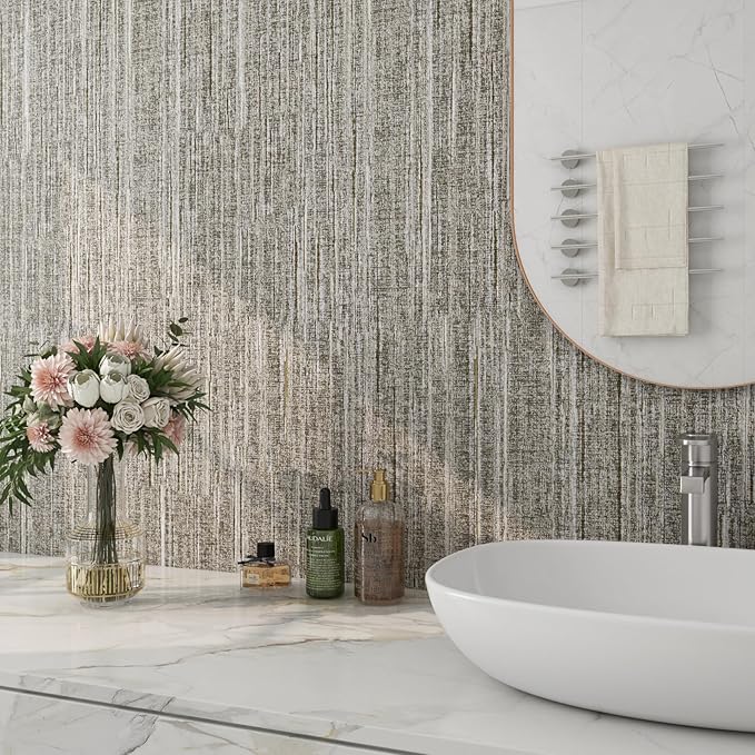 FunStick Taupe Grasscloth Peel and Stick Wallpaper Textured Grass Cloth