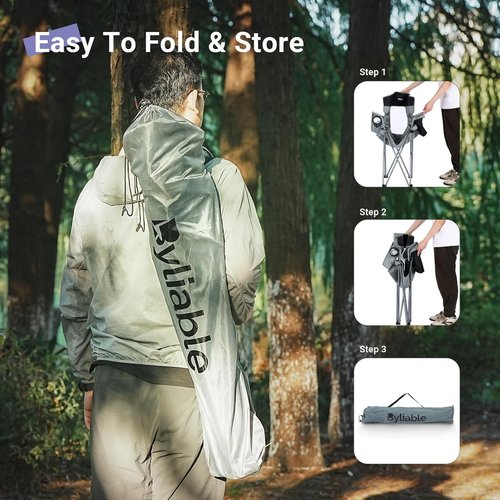 Byliable Camping Chair - Portable & Lightweight Folding Design with Drink Holder & Cooler Pouch | Gray/Black