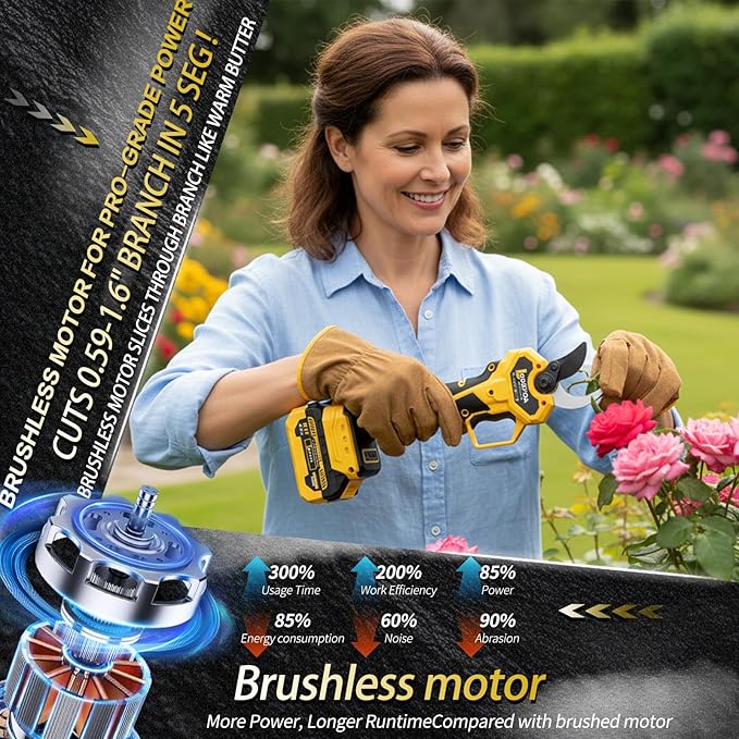 2-IN-1 Electric Pole Pruning Shears, 1.6" Cutting Diameter-Brushless Motor, Cordless Power Pruner with Extension Pole, Total Reach of Max 15.58FT, 2×4.0Ah Battery, SK5 Blade×2, LCD,for Garden Trimming