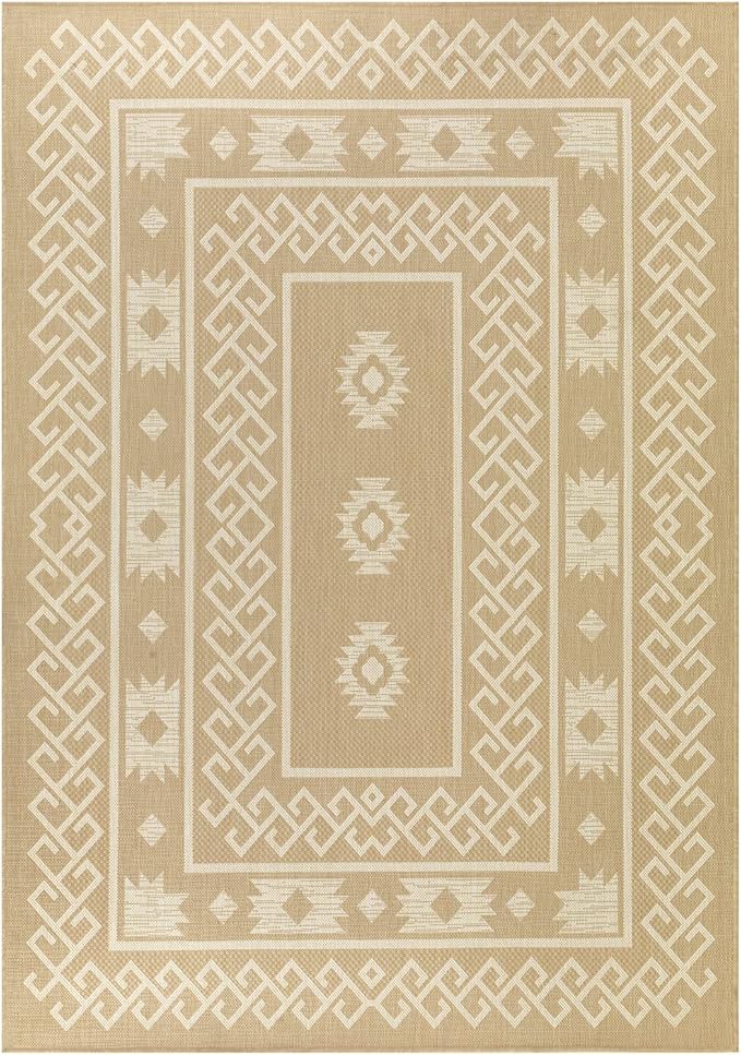 Antep Rugs Patio 8x10 Outdoor/Indoor Southwest Aztec Native Area Rug (Beige, 7'10" x 10')