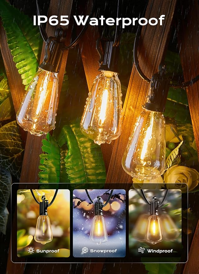 Brightown Outdoor String Lights, 150FT 75+2 LED ST38 LED Patio Lights Shatterproof, Dimmable IP65 Waterproof Connectable Hanging Outdoor Light for Backyard, Porch, Deck, Balcony