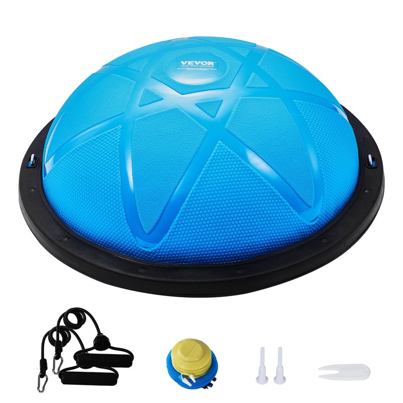 VEVOR 23-inch Half Exercise Ball Trainer, 660 lbs Capacity Balance Ball, Includes Resistance Bands and Pump, Ideal for Full Body Workouts, Yoga, and Strength Training at Home Gym, Blue2