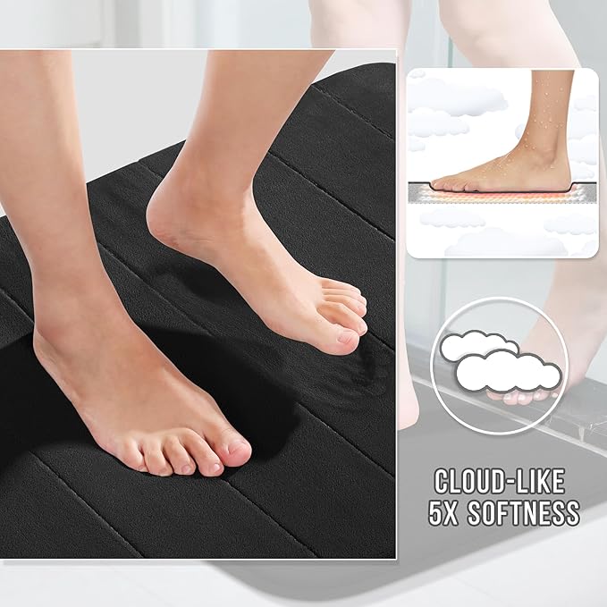 Yimobra Bathroom Runner 55"x24", Non Slip Memory Foam Bath Mat, Super Soft Water Absorbent Hallway Carpet, Machine Washable Rug for Vanity Tub Shower, Black