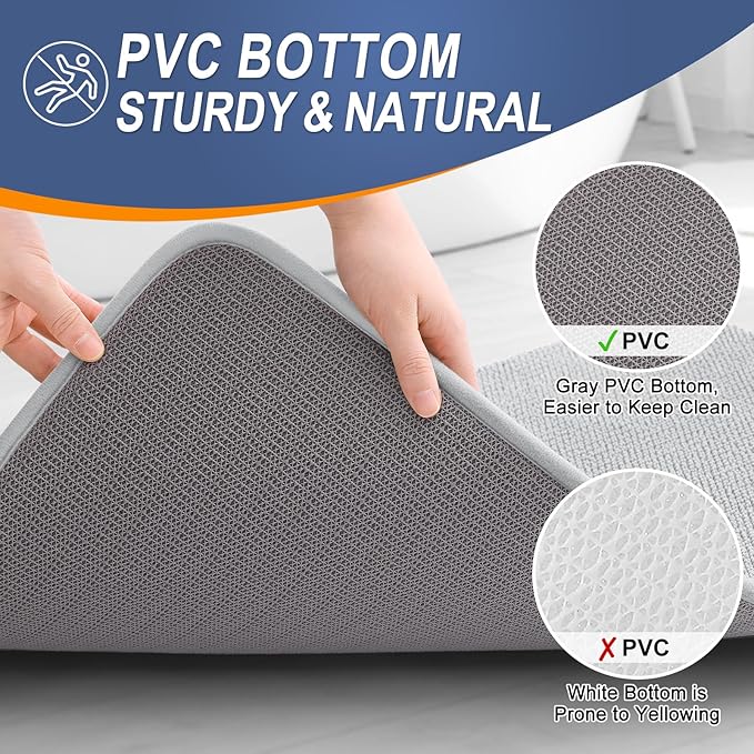 OLANLY Thick Memory Foam Bath Mat Rug 59x20, Extra Soft Absorbent Bathroom Rug, Quick Dry Bath Mats, Non-Slip, Machine Washable Carpet for Bathroom, Tub and Shower, Home Decor Accessories, Light Grey