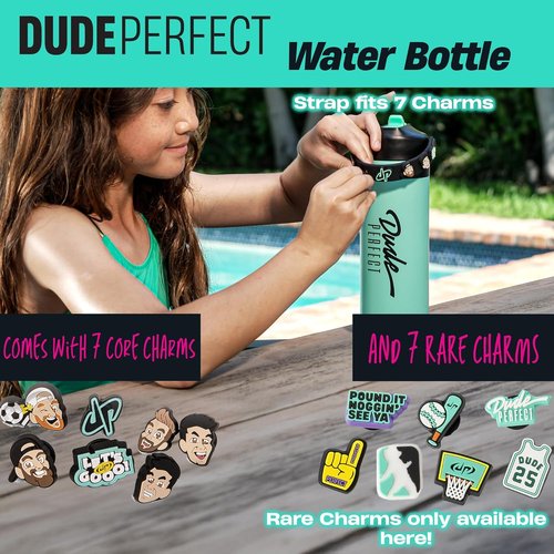 Dude Perfect Water Bottle - Stainless Steel Double Wall Insulation | Leak-Proof Flex Straw Lid | 24 oz Black