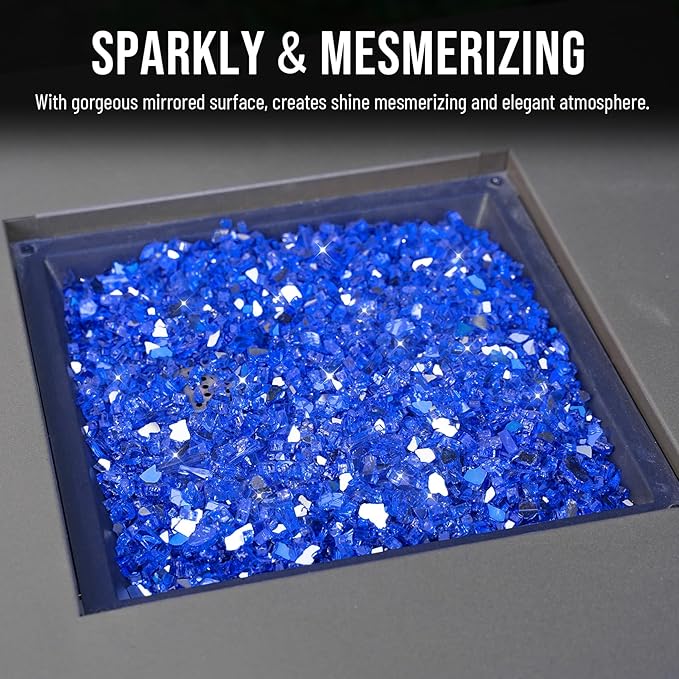 Skyflame High Luster 10-Pound Fire Glass for Fire Pit Fireplace Landscaping, 1/4-Inch Cobalt Blue Reflective