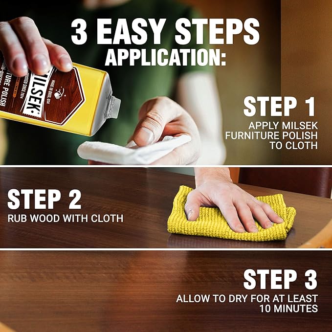 Milsek Furniture Polish and Wood Cleaner with Lemon Oil - Multipurpose Solution for Home Improvement from Hardwood Floors to Kitchen Cabinets - 12 Fl Oz (Pack of 1)